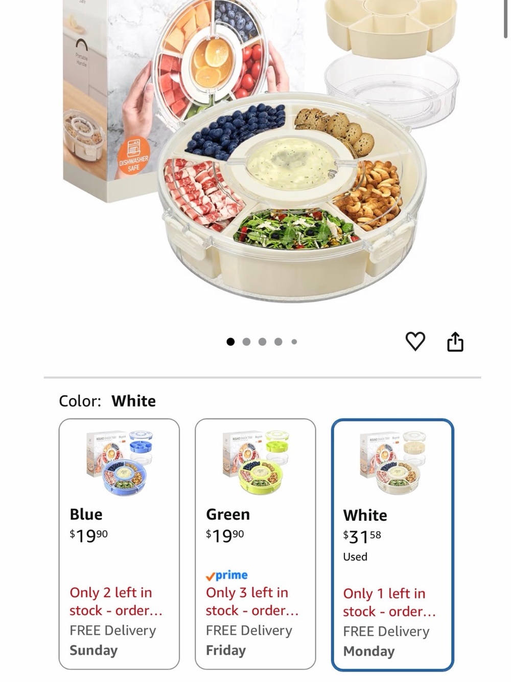 Amazon White Multi-Section Round Serving Tray with Central Dip Bowl